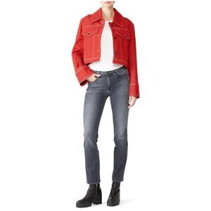 Colovos womens red contrast stitching cropped denim jean jacket Size medium